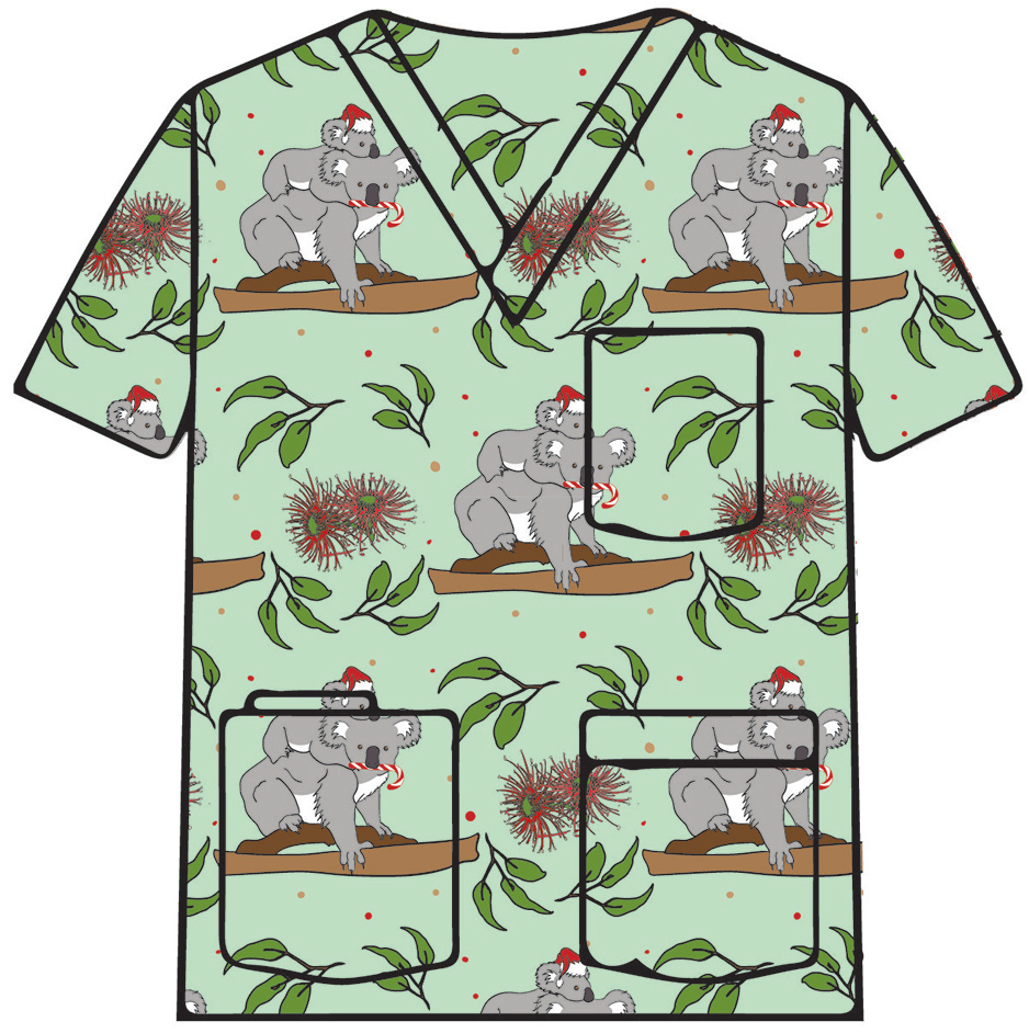 Australian koala Christmas medical scrub design