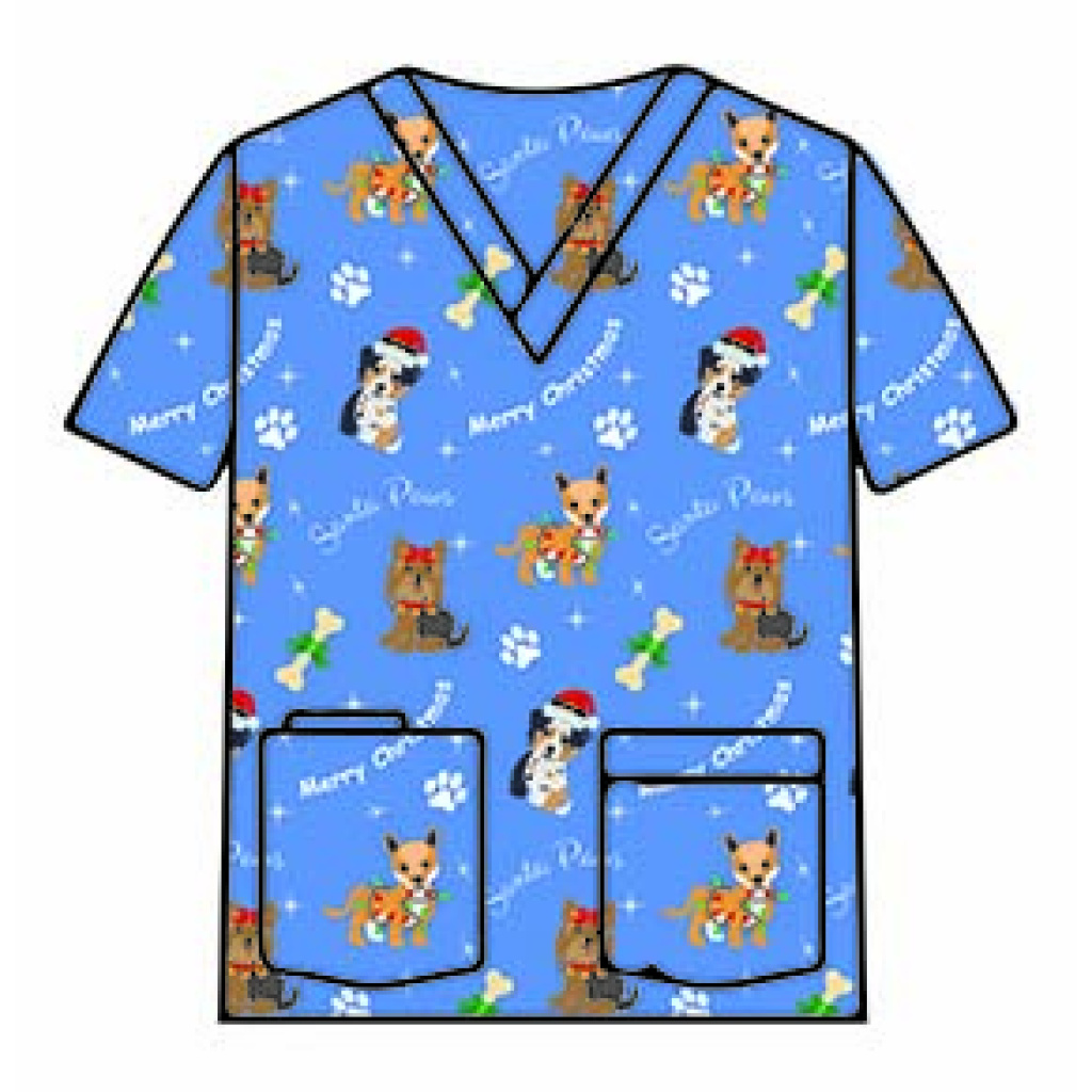 S12 Doggy Christmas VNeck Scrub Top/ Scrubs4U Scrubs 4 U