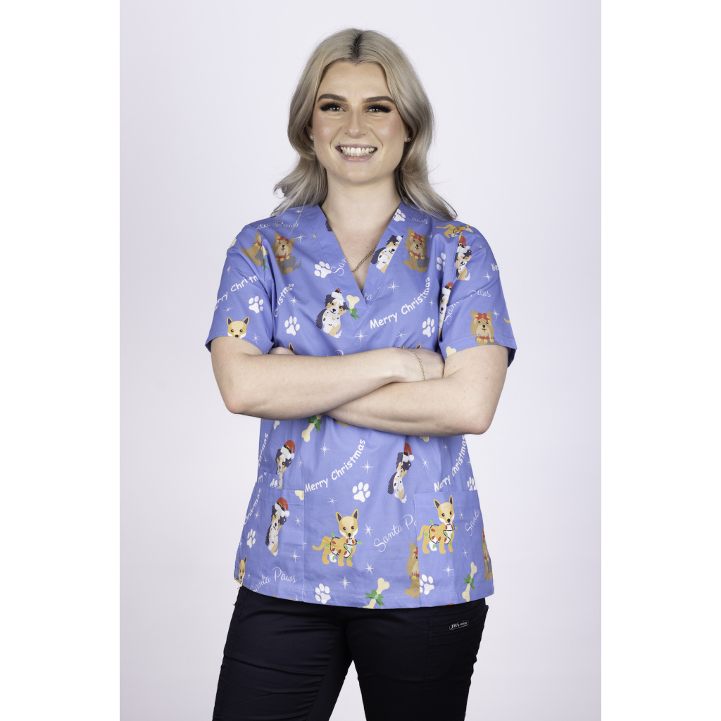 S12 Doggy Christmas VNeck Scrub Top/ Scrubs4U Scrubs 4 U