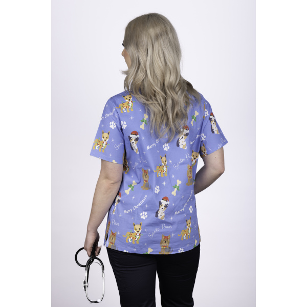 S12 Doggy Christmas VNeck Scrub Top/ Scrubs4U Scrubs 4 U